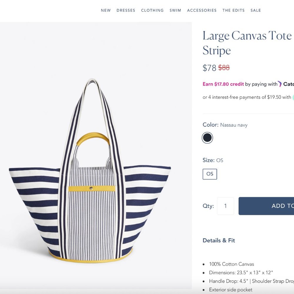 Draper James Large Canvas Tote in Awning Stripe